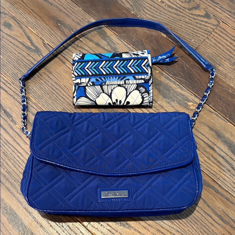 Vera Bradley Royal Blue Quilted Women's Shoulder Bag with Chain Strap